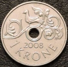 1 крона 2008 Норвегия. VF-XF. На фото образец.
