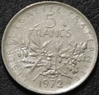 5 франков 1972 Франция. F-XF. На фото образец.