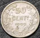 50 сантимов 1909 Бельгия. Серебро. Монета продается в единственном экземпляре, изображенном на фото.