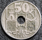 50 сентимо 1949 Испания. Стрелы вверх. Монета продается в единственном экземпляре, изображенном на фото.