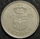 1 крона 1973 Дания. Монета продается в единственном экземпляре, изображенном на фото.