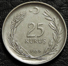 25 курушей 1959 Турция. Монета продается в единственном экземпляре, изображенном на фото.