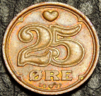 25 эре 2001 Дания. Монета продается в единственном экземпляре, изображенном на фото.