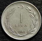 1 лира 1963 Турция. Монета продается в единственном экземпляре, изображенном на фото.