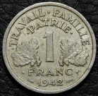 1 франк 1942 Франция. VF-XF. На фото образец.
