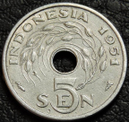 5 сенов 1951 Индонезия. Монета продается в единственном экземпляре, изображенном на фото.