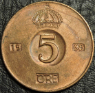 5 эре 1968 Швеция. F-XF. На фото образец.
