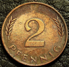 2 пфеннига 1984 J Германия ФРГ. Монета продается в единственном экземпляре, изображенном на фото.