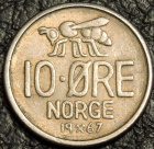 10 эре 1967 Норвегия. F-XF. На фото образец.
