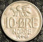 10 эре 1968 Норвегия. F-XF. На фото образец.