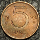 5 эре 1973 Швеция. F-XF. На фото образец.