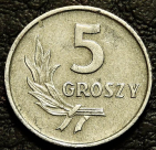 5 грошей 1958 Польша. Монета продается в единственном экземпляре, изображенном на фото.