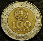 100 эскудо 1992 Португалия. Монета продается в единственном экземпляре, изображенном на фото.