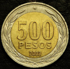 500 песо 2003 Чили. Монета продается в единственном экземпляре, изображенном на фото.