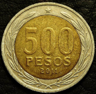 500 песо 2011 Чили. Монета продается в единственном экземпляре, изображенном на фото.
