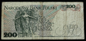 200 злотых 1988 Польша. Банкнота продается в единственном экземпляре, изображенном на фото.