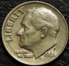 10 центов 1986 P США. F-XF. На фото образец.
