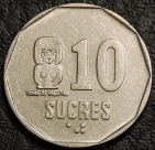 10 сукре 1988 Эквадор. F-XF. На фото образец.
