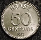 50 сентаво 1987 Бразилия. Монета продается в единственном экземпляре, изображенном на фото.