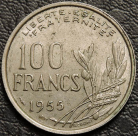 100 франков 1955 Франция. Без буквы. F-XF. На фото образец.