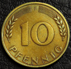 10 пфеннигов 1949 F Германия ФРГ. Монета продается в единственном экземпляре, изображенном на фото.