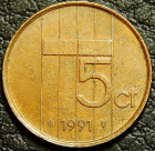 5 центов 1991 Нидерланды. Монета продается в единственном экземпляре, изображенном на фото.