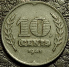 10 центов 1941 Нидерланды. Цинк. Монета продается в единственном экземпляре, изображенном на фото.