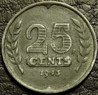 25 центов 1943 Нидерланды. Цинк. Монета продается в единственном экземпляре, изображенном на фото.
