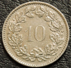 10 раппенов 1973 Швейцария. Монета продается в единственном экземпляре, изображенном на фото.