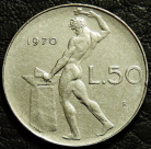 50 лир 1970 Италия. Монета продается в единственном экземпляре, изображенном на фото.