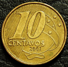 10 сентаво 2001 Бразилия. Монета продается в единственном экземпляре, изображенном на фото.
