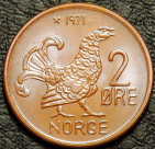 2 эре 1971 Норвегия. Монета продается в единственном экземпляре, изображенном на фото.