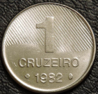 1 крузейро 1982 Бразилия. Монета продается в единственном экземпляре, изображенном на фото.