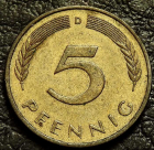 5 пфеннигов 1988 D Германия ФРГ. Монета продается в единственном экземпляре, изображенном на фото.