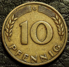 10 пфеннигов 1950 G ФРГ. Монета продается в единственном экземпляре, изображенном на фото.