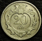 20 геллеров 1907 Австрия. Монета продается в единственном экземпляре, изображенном на фото.
