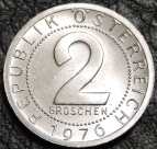 2 гроша 1976 Австрия. UNC. На фото образец.