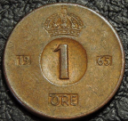 1 эре 1965 Швеция. Монета продается в единственном экземпляре, изображенном на фото.