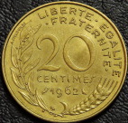 20 сантимов 1962 Франция. Монета продается в единственном экземпляре, изображенном на фото.