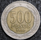 500 песо 2000 Чили. F-XF. На фото образец.