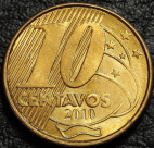 10 сентаво 2010 Бразилия. VF-XF (состояние монет от хорошего до отличного). На фото образец.