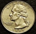 25 центов 1995 D США. Монета продается в единственном экземпляре, изображенном на фото.