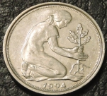 50 пфеннигов 1994 A Германия ФРГ. F-XF. На фото образец.