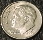 Дайм (10 центов) 2000 P США. F-XF. На фото образец.