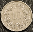 10 раппенов 1990 Швейцария. F-VF. На фото образец.