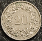 20 раппенов 1975 Швейцария. F-VF. На фото образец.