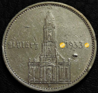 5 рейхсмарок 1934 A Германия. Кирха с датой. Серебро. Монета продается в единственном экземпляре, изображенном на фото.
