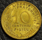 10 сантимов 1973 Франция. Монета продается в единственном экземпляре, изображенном на фото.