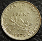 1 франк 1970 Франция. Монета продается в единственном экземпляре, изображенном на фото.