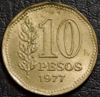 10 песо 1977 Аргентина. F-XF. На фото образец.